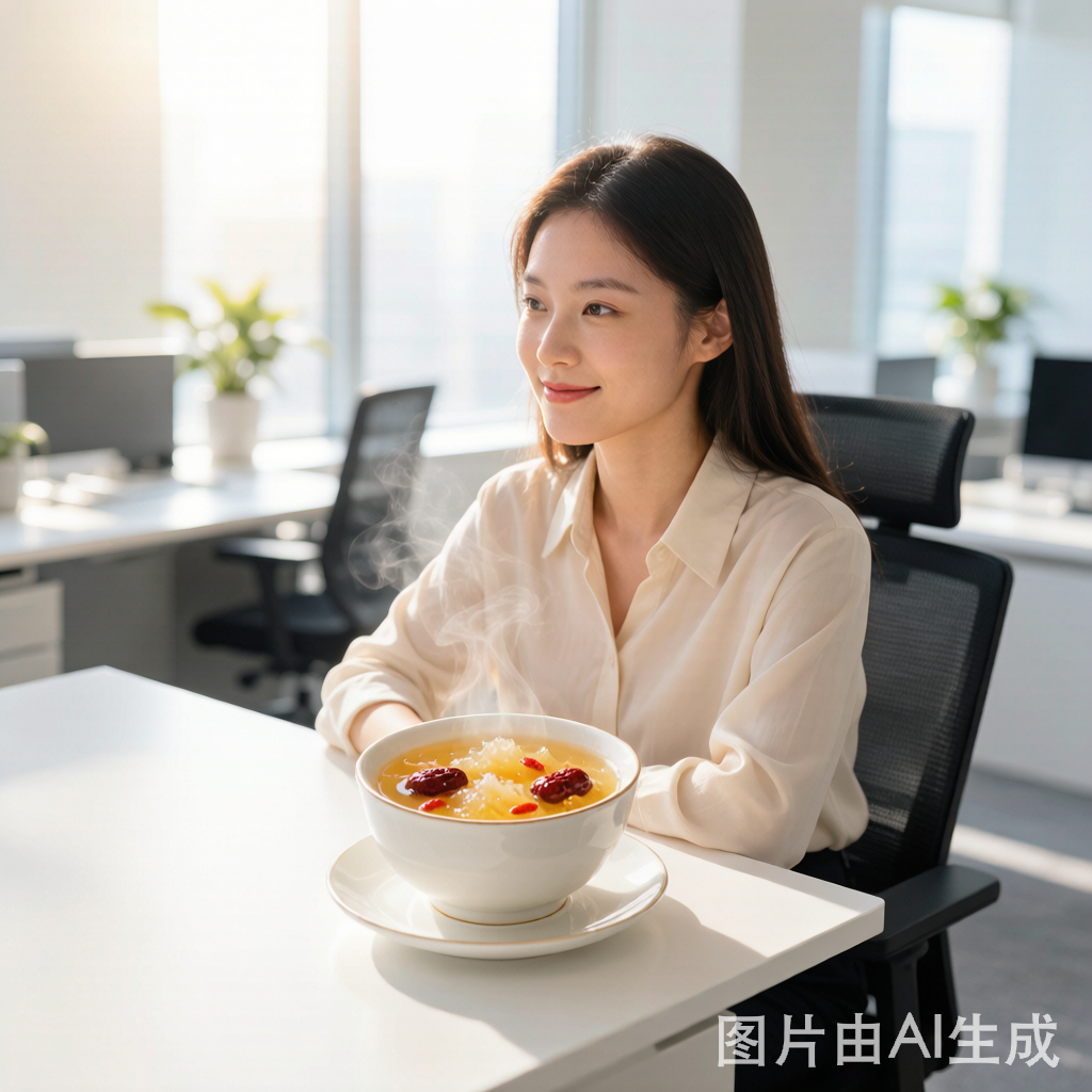 真实用户场景：办公室冲泡享用吉美严选燕窝银耳羹